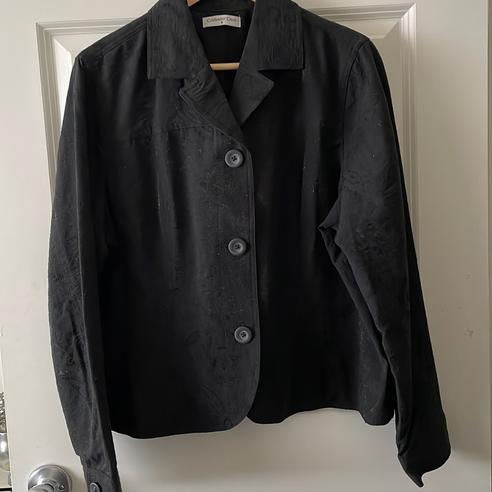Coldwater Creek Unlined Black Damask Jacket Size XL